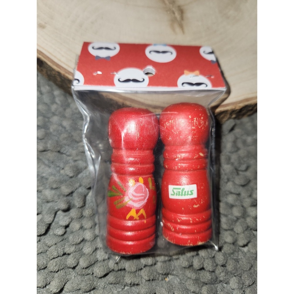 Vintage Red Wooden Hand Painted Floral design Salus Salt And Pepper Shakers Set